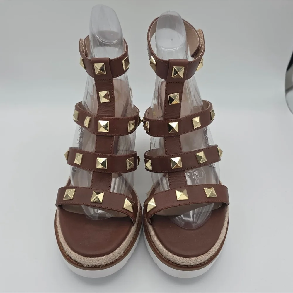The Wishbone Collection Brown Studded Gladiator Wedge Sandals Size 10M